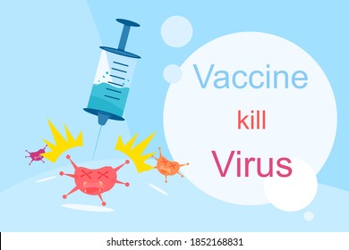 Vector cartoon concept vaccine eliminate virus, disinfection and bacteria