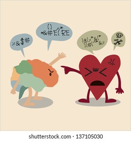 Vector cartoon of Conflict between Brain and Heart