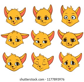 Vector cartoon contour emotion of yellow fox