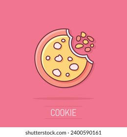 Vector cartoon cookie icon in comic style. Chip biscuit sign illustration pictogram. Pastry cookie business splash effect concept.