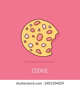 Vector cartoon cookie icon in comic style. Chip biscuit sign illustration pictogram. Pastry cookie business splash effect concept.