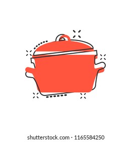 Vector cartoon cooking pan icon in comic style. Kitchen pot concept illustration pictogram. Saucepan equipment business splash effect concept.