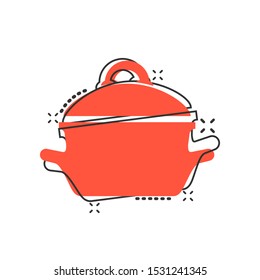 Vector cartoon cooking pan icon in comic style. Kitchen pot concept illustration pictogram. Saucepan equipment business splash effect concept.