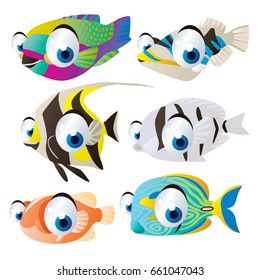 vector cartoon cool funny bright colored sea life animal illustration: