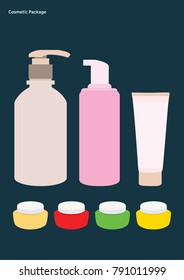 vector cartoon cosmetic package. sign and icon template 