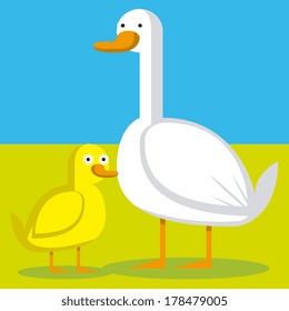 Vector Cartoon Couple Of A Duck And A Baby Duck