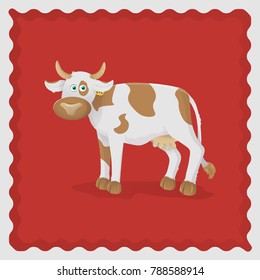 vector cartoon cow on red background