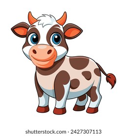 Vector of a cartoon cow standing alone on white.