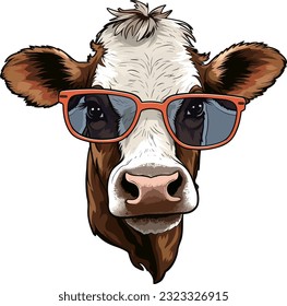 Vector cartoon cow wear sunglass illustration