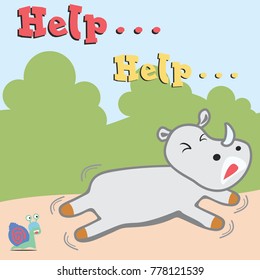 vector cartoon of cowardly rhino