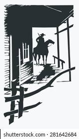 Vector cartoon cowboy western one line one object