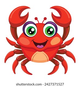 Vector cartoon crab posing on white background.