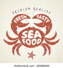 Vector cartoon crab. Seafood menu