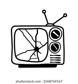 Vektorgrafik riss Fernsehen, schwarz-weiß.