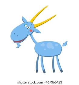 Vector cartoon crazy blue goat isolated on white background.