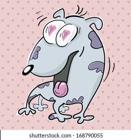 Vector Cartoon crazy dog in love