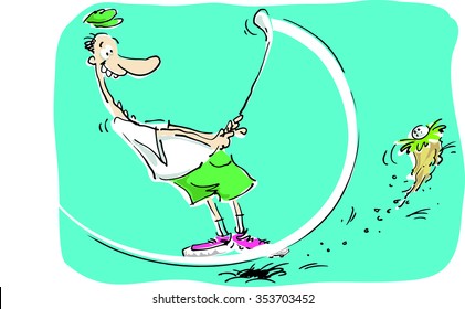 vector cartoon crazy golf swing