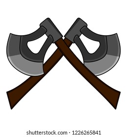Vector Cartoon Crossed Axe isolated on white background. Weapon for Computer Game Design. Medieval Axe. Vector illustration for Your Design, Game, Card.