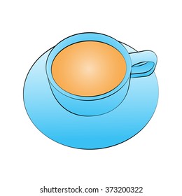 Vector cartoon cup of coffee on white background.