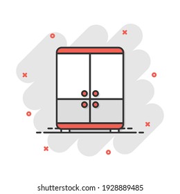 Vector cartoon cupboard icon in comic style. Furniture sign illustration pictogram. Cabinet business splash effect concept.