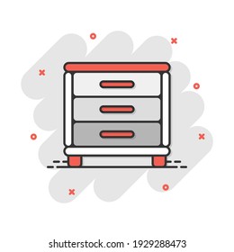 Vector cartoon cupboard icon in comic style. Furniture sign illustration pictogram. Cabinet business splash effect concept.