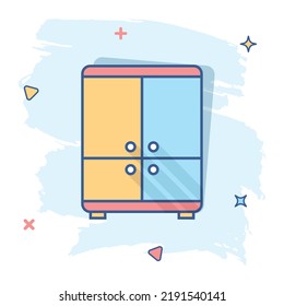 Vector cartoon cupboard icon in comic style. Furniture sign illustration pictogram. Cabinet business splash effect concept.