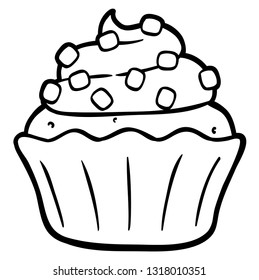Vector Cartoon Cupcake With Frosting And Marshmallows On Top Line Art