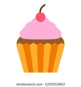 Vector Cartoon Cupcake Icon Isolated On White Background