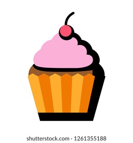 Vector Cartoon Cupcake Icon Isolated On White Background
