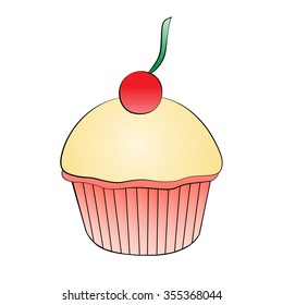 Vector cartoon cupcake on white background.