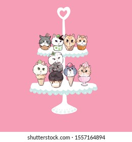 Vector cartoon is cupcakes and cute cats