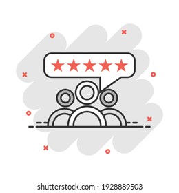 Vector cartoon customer reviews, user feedback icon in comic style. Rating sign illustration pictogram. Stars rating business splash effect concept.