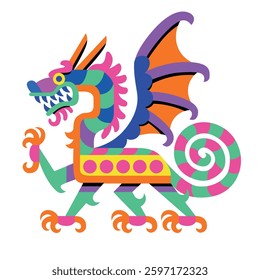 Vector Cartoon Cute Alebrije Colorful Dragon Isolated