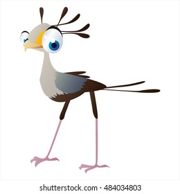 vector cartoon cute animal mascot. Funny colorful cool illustration of happy Secretary Bird