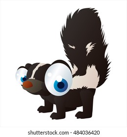vector cartoon cute animal mascot. Funny colorful cool illustration of happy Skunk