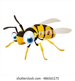 vector cartoon cute animal mascot. Funny colorful cool illustration of happy Insect. Wasp