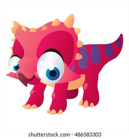 vector cartoon cute animal mascot. Funny colorful cool illustration of happy Triceratops dinosaur