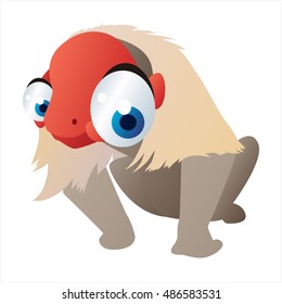 caricatura vectorial linda mascota animal. Graciosa y colorida ilustración de feliz mono Uakari