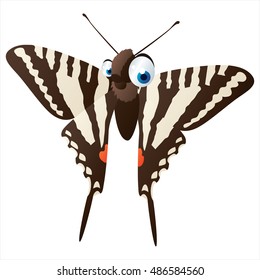 vector cartoon cute animal mascot. Funny colorful cool illustration of happy Zebra butterfly