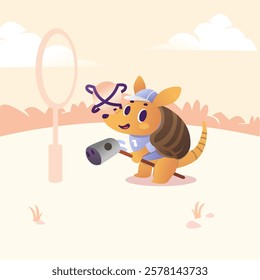 Vector cartoon of a cute anteater or 
pangolin animal playing El Pato sport from Argentina cheerfully and enthusiastically