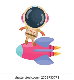 vector cartoon cute and cute astronaut standing on a jet