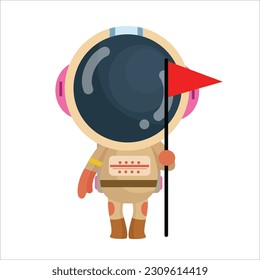 vector cartoon cute and cute astronaut standing holding a flagpole
