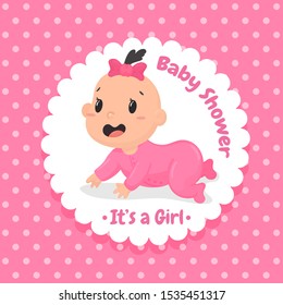 Vector cartoon cute baby boy and girl who is crawling happily.