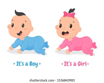 Vector cartoon cute baby boys and girls who are crawling happily. isolate on white background.