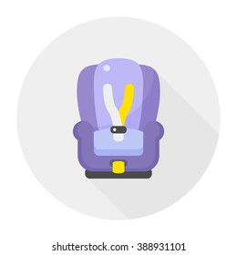 vector cartoon cute baby car seat / circle, isolated, sign and icon template / purple on white background