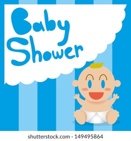 Vector Cartoon Cute Baby With Cloud And Text