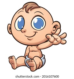 Vector cartoon of cute baby is happy. Individually on a white background.