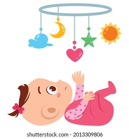 La caricatura vectorial de un lindo bebé se ve jhumer. individualmente sobre un fondo blanco.