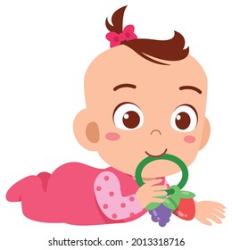 Vector cartoon of cute baby is playing with toys. Individually on a white background.