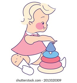 Vector cartoon of cute baby is playing games.Vector graphioc illustration. individually on awhite background.